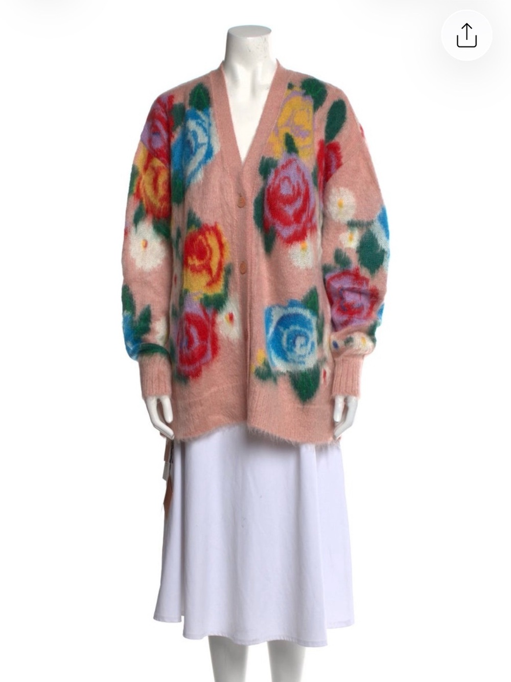 Miu Miu Pink Floral Mohair-Blend Button Cardigan